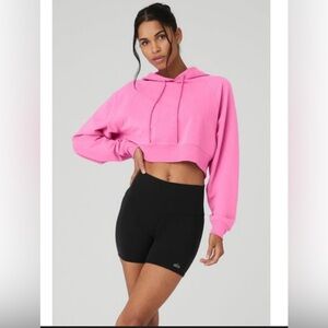 ALO Yoga Cropped Double Take Terry Hoodie in Paradise Pink